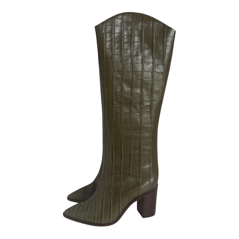 Schutz Maryana Crocodile Embossed Leather Knee High Block Heel Boots Size 5 - Picture 2 of 12